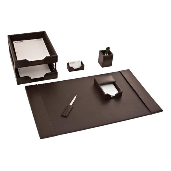 Workstation Dark Brown Bonded Leather 8-Piece Desk Set, 8PK TH890008
